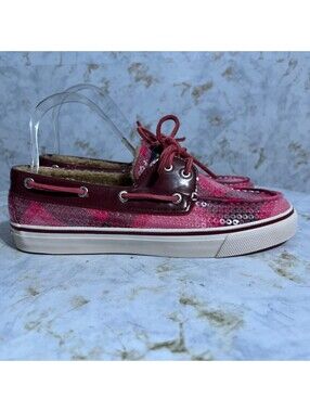 Sperry Bahama Women's Sz 7M Shoes Pink White Sequin Comfort Fur Lined Sneakers